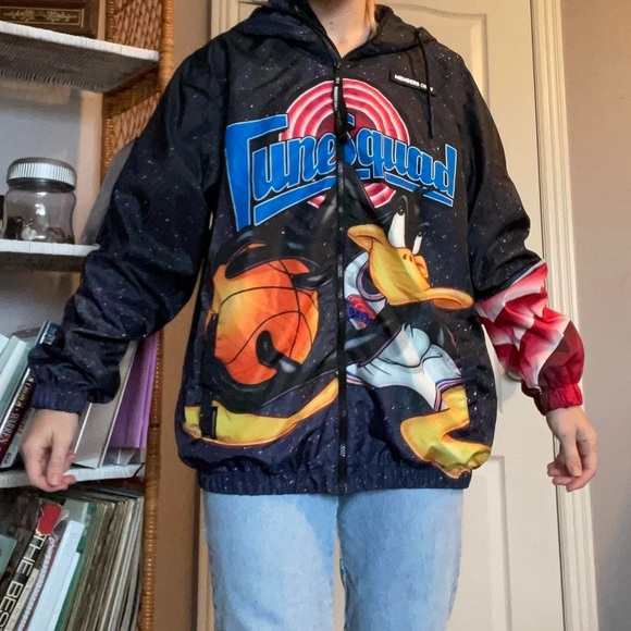 Space jam bomber rain jacket with characters size large zip up zipper tune squad - Picture 1 of 7